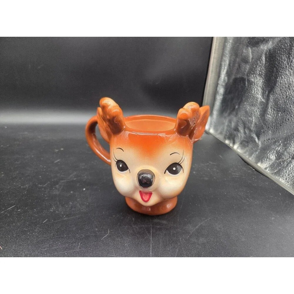 Pottery Barn Retro Figural Reindeer Mug With Antlers 12 oz Christmas Holiday